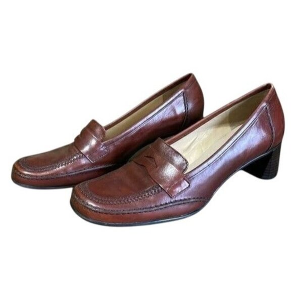 Antonio Melani Kenley Cognac Leather Loafers Size 7M Quiet Luxury Classic - Picture 1 of 8